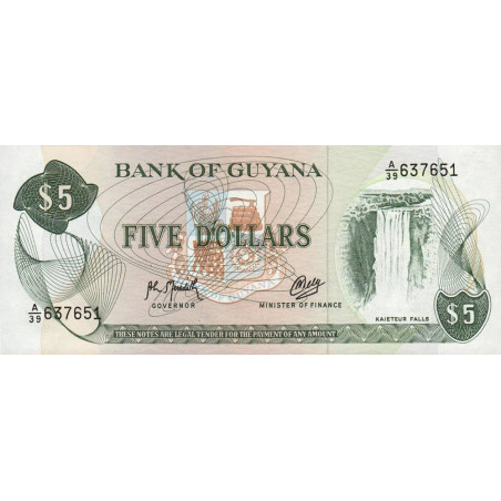 Guyana - Pick 22f_2 - 5 dollars - 1992 - Série A/39 - Etat : NEUF
