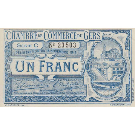 Auch (Gers) - Pirot 15-3 - 1 franc - Série C - 18/11/1914 - Etat : SPL