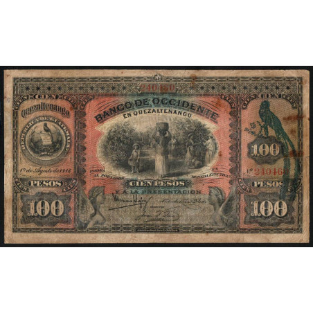 Guatémala - Pick S 182b - 100 pesos - 01/08/1916 - Etat : B