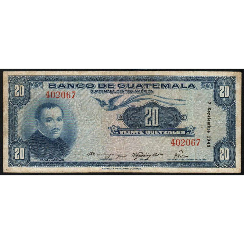 Guatémala - Pick 27 - 20 quetzales - 07/09/1947 - Etat : TB+