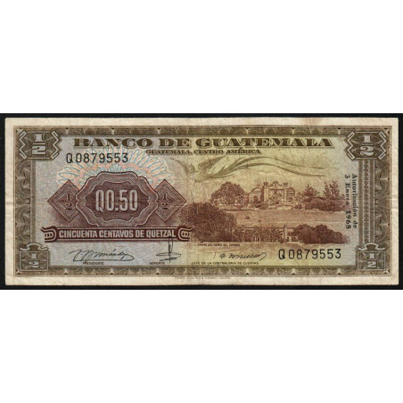 Guatémala - Pick 51e - 0,50 quetzal - 03/01/1968 - Série Q - Etat : TB