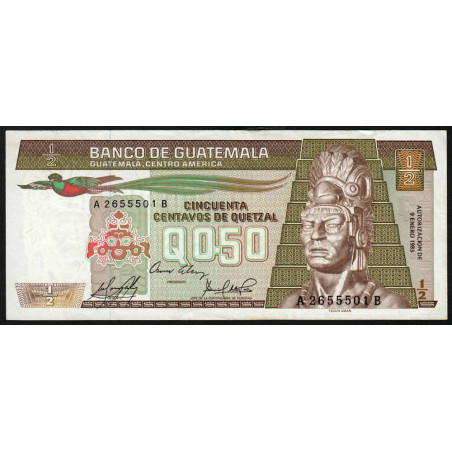 Guatémala - Pick 65_4b - 0,50 quetzal - 09/01/1985 - Série A B - Etat : SUP