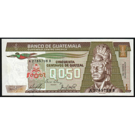 Guatémala - Pick 65_4b - 0,50 quetzal - 09/01/1985 - Série A B - Etat : NEUF