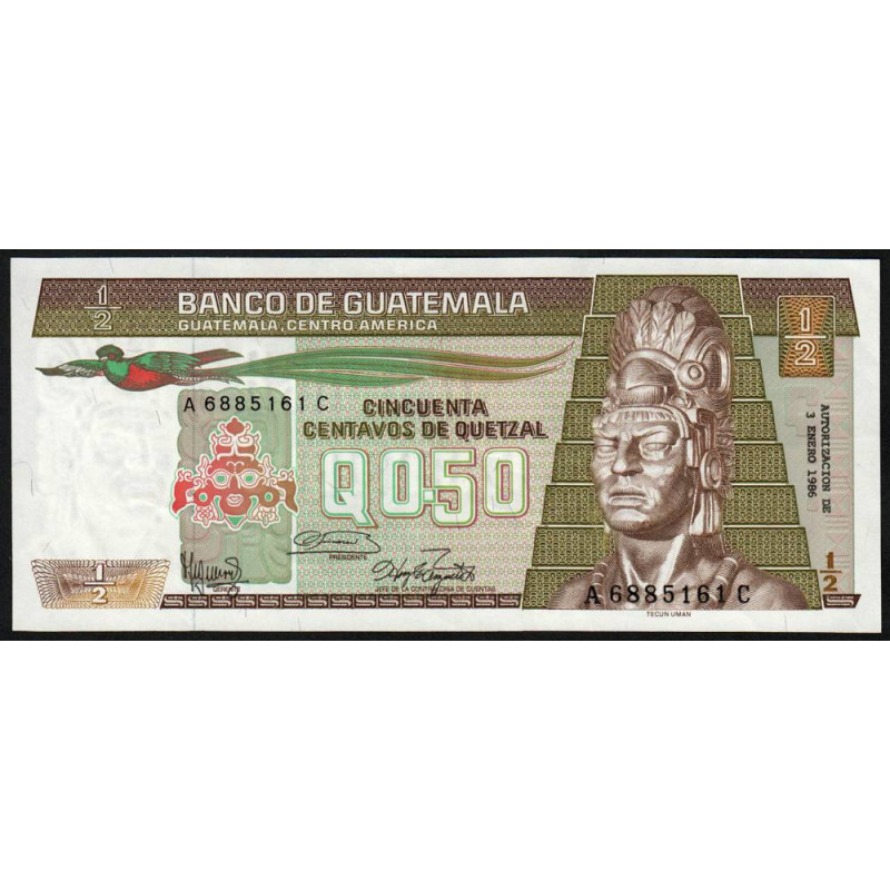 Guatémala - Pick 65_5 - 0,50 quetzal - 03/01/1986 - Série AC - Etat : NEUF