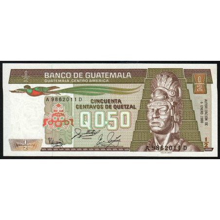 Guatémala - Pick 65_8b - 0,50 quetzal - 06/01/1988 - Série A D - Etat : NEUF