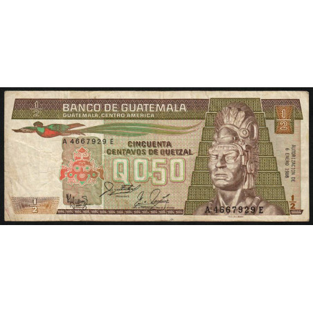 Guatémala - Pick 65_8 - 0,50 quetzal - 06/01/1988 - Série AE - Etat : B+