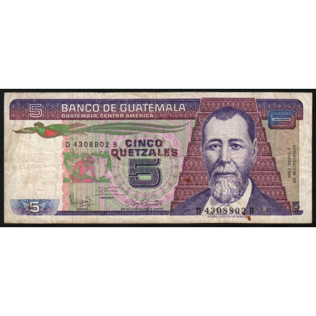 Guatémala - Pick 67_4 - 5 quetzales - 03/01/1986 - Série DB - Etat : TB-