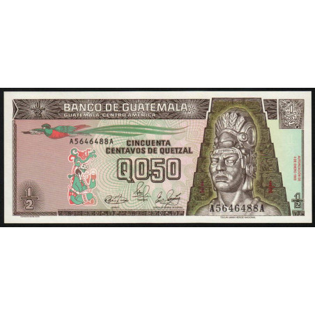 Guatémala - Pick 72a - 0,50 quetzal - 04/01/1989 - Série A A - Etat : NEUF