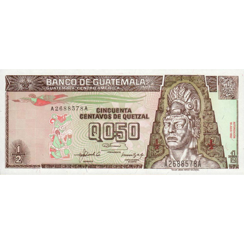 Guatémala - Pick 79 - 0,50 quetzal - 16/07/1992 - Série AA - Etat : NEUF