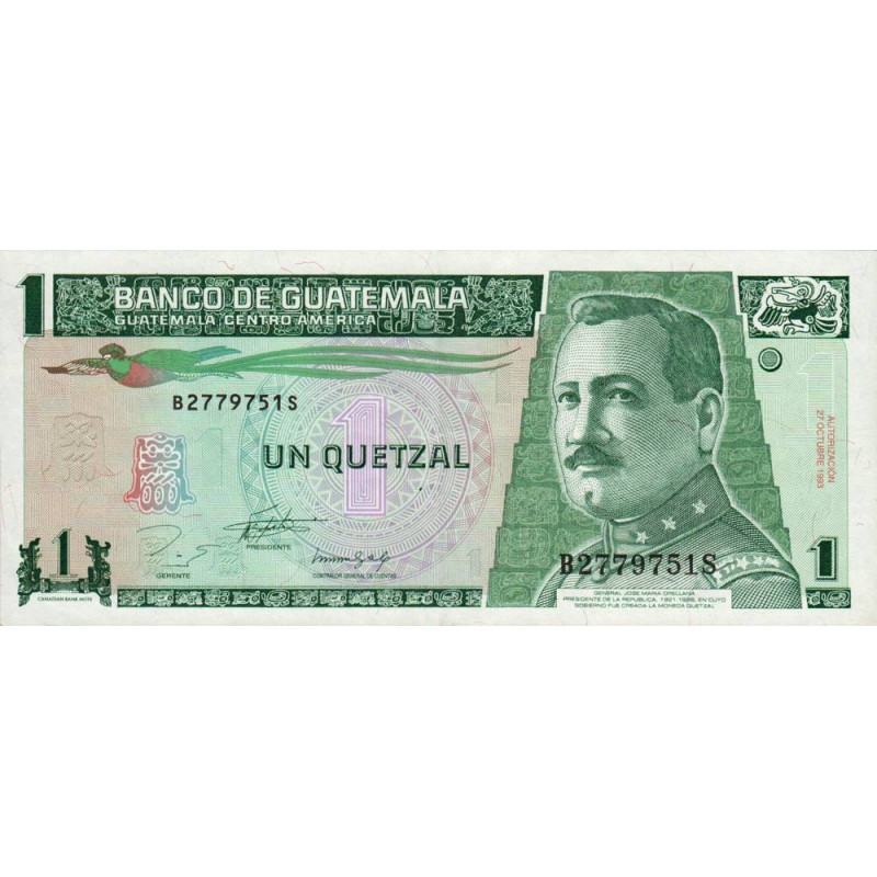 Guatémala - Pick 87a - 1 quetzal - 27/10/1993 - Série BS - Etat : SUP
