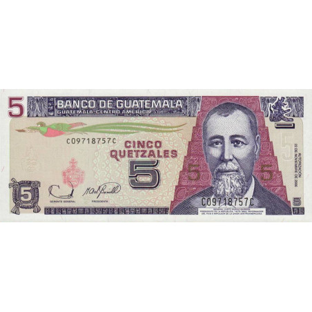 Guatémala - Pick 106b - 5 quetzales - 22/11/2006 - Série C C - Etat : NEUF
