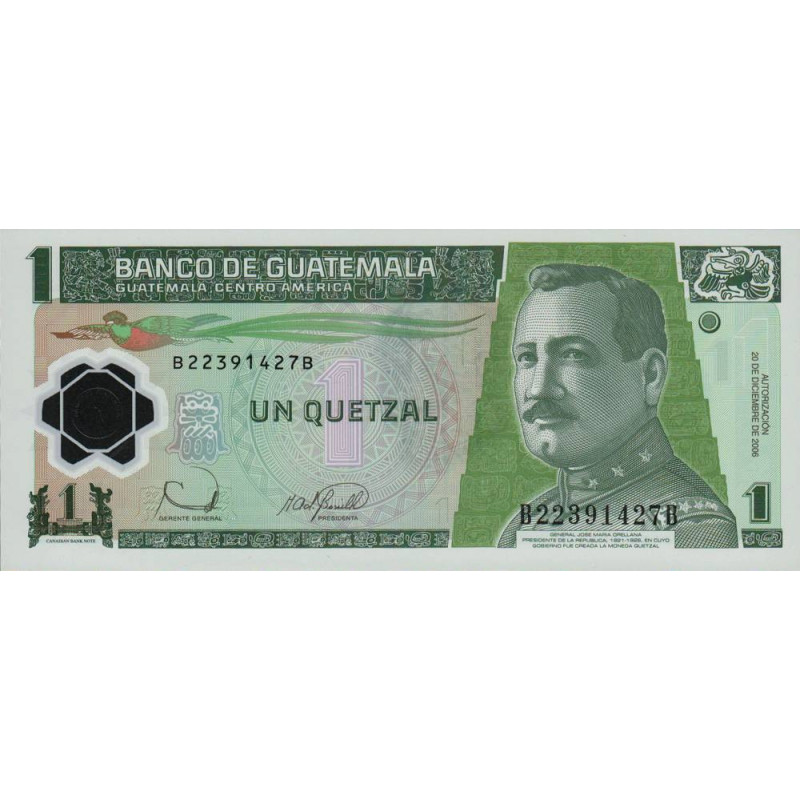 Guatémala - Pick 109 - 1 quetzal - 20/12/2006 - Série BB - Polymère - Etat : NEUF