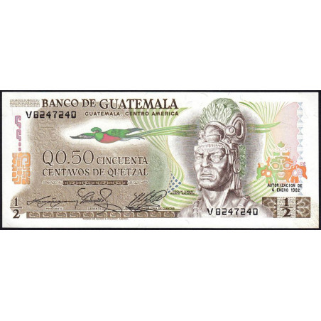 Guatémala - Pick 58c_5b - 0,50 quetzal - 06/01/1982 - Série V - Etat : NEUF