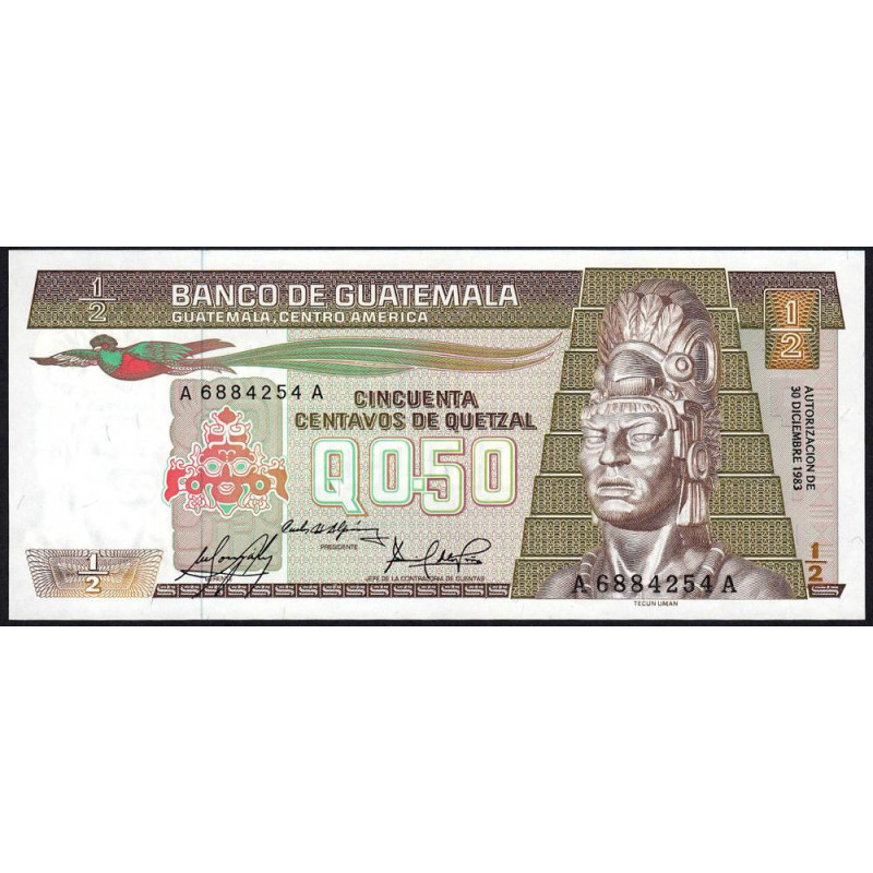 Guatémala - Pick 65_2 - 0,50 quetzal - 30/12/1983 - Série AA - Etat : NEUF