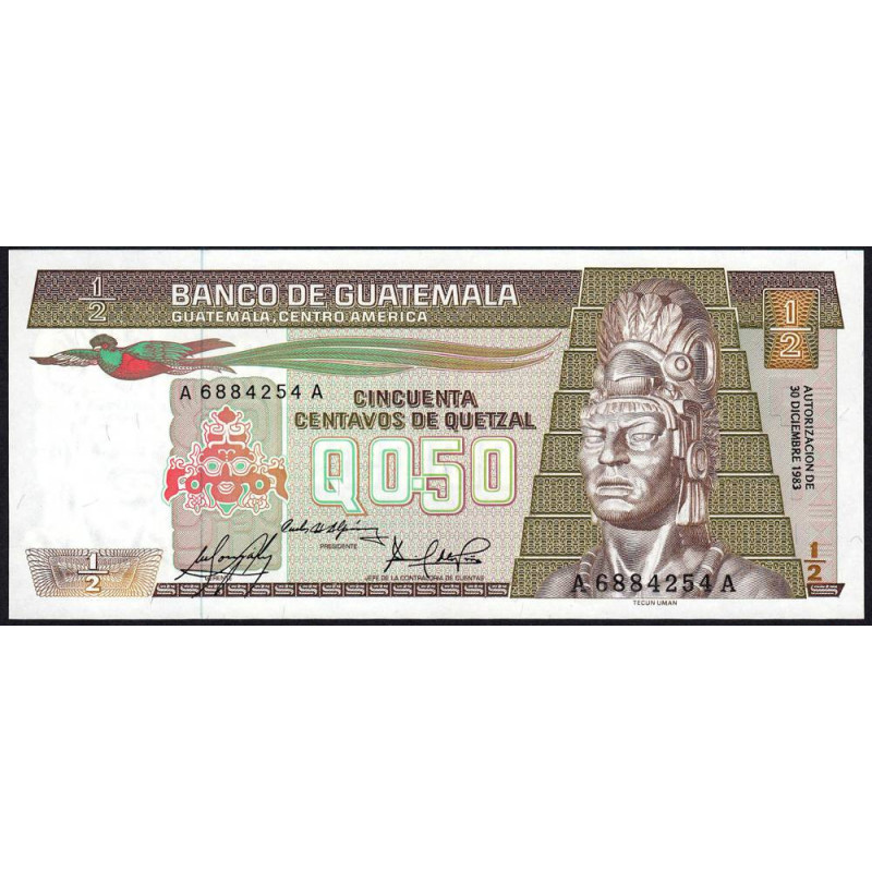 Guatémala - Pick 65_2 - 0,50 quetzal - 30/12/1983 - Série A A - Etat : NEUF
