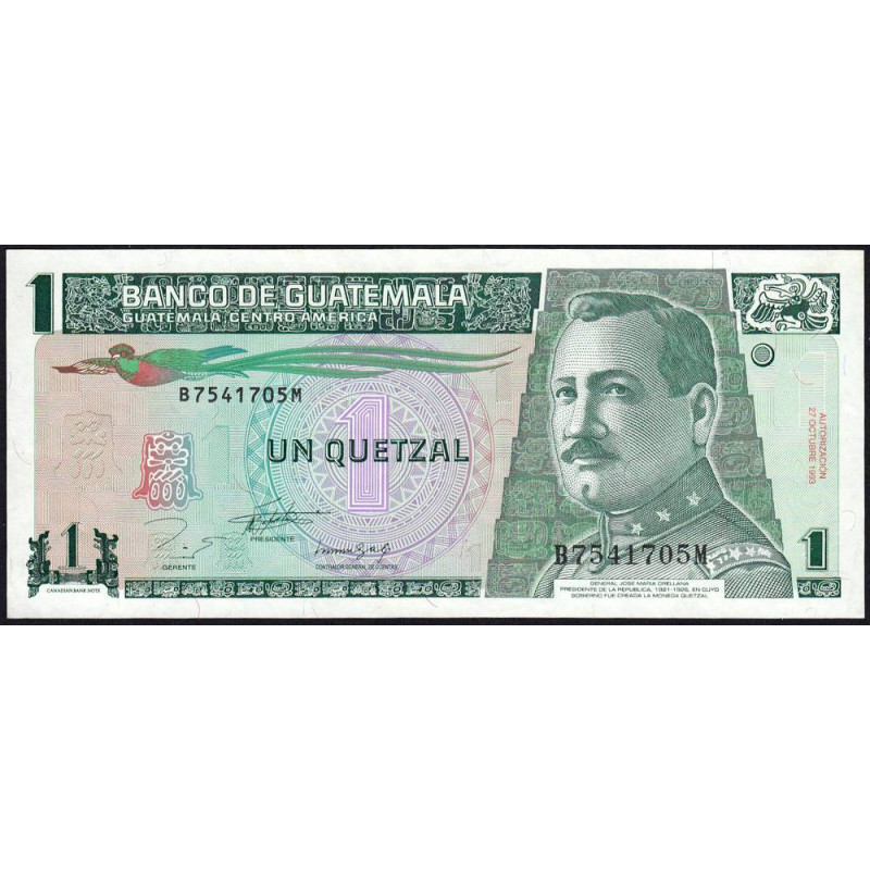 Guatémala - Pick 87a - 1 quetzal - 27/10/1993 - Série B M - Etat : NEUF