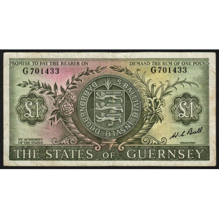 Guernesey - Pick 45c - 1 pound - Série G - 1969 - Etat : TB+