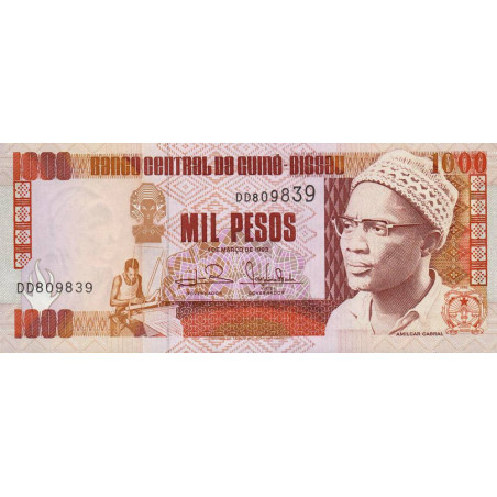 Guinée Bissau - Pick 13b - 1'000 pesos - Série DD - 01/03/1993 - Etat : NEUF