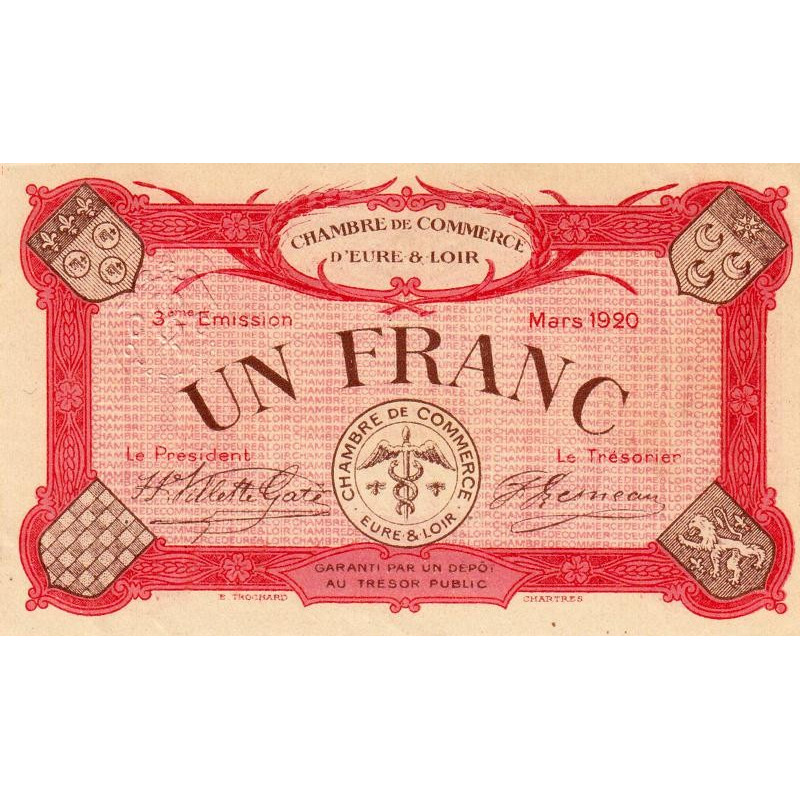 Chartres (Eure-et-Loir) - Pirot 45-10 - 1 franc - 03/1920 - Etat : SPL+