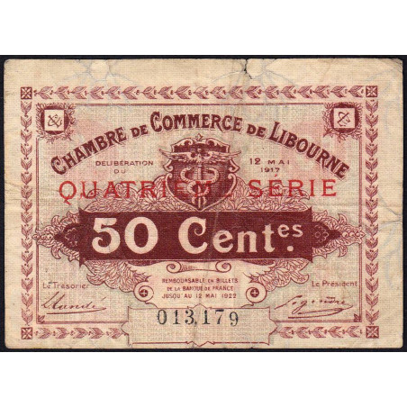 Libourne - Pirot 72-18 - 50 centimes - Quatrième série - 12/05/1917 - Etat : B+