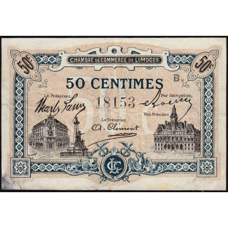 Limoges - Pirot 73-20 - 50 centimes - Série B - Sans date - Etat : TTB-