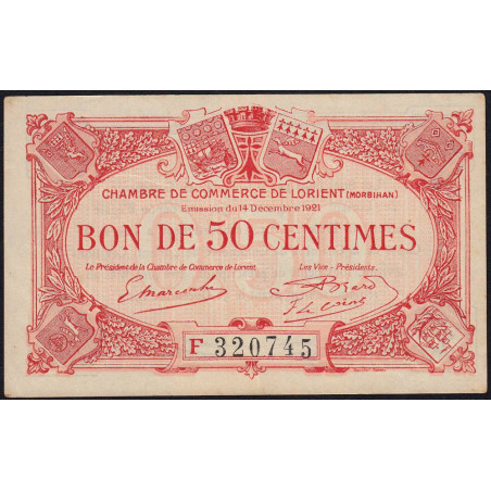 Lorient (Morbihan) - Pirot 75-38 - 50 centimes - Série F - 14/12/1921 - Etat : SUP