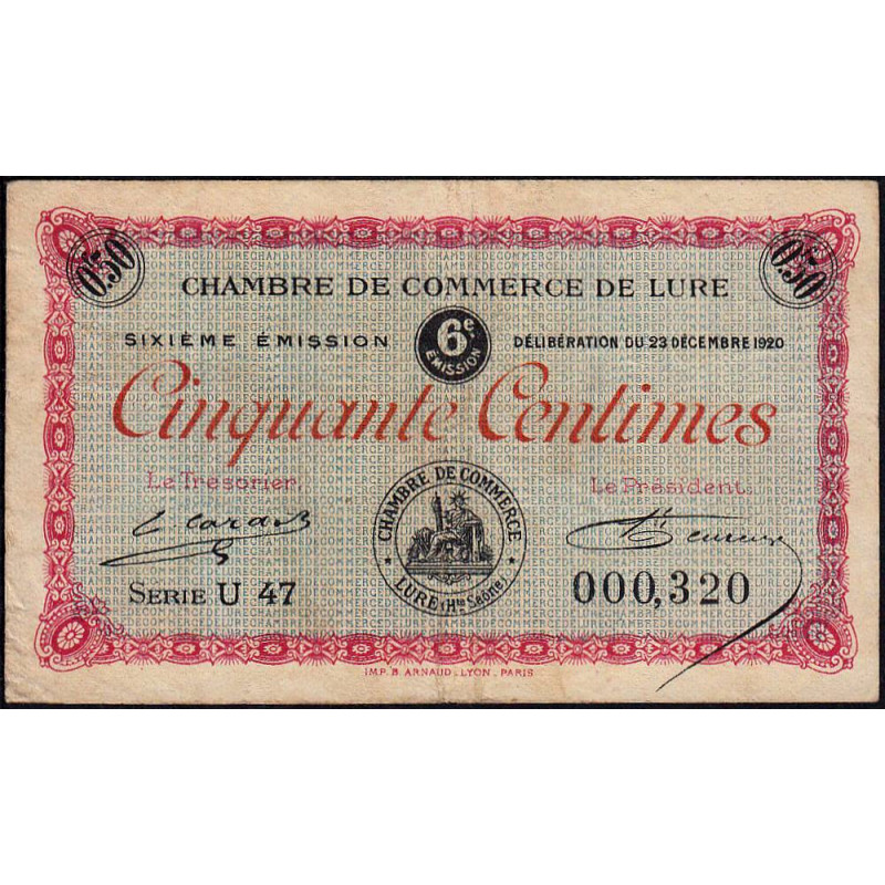 Lure - Pirot 76-36 - 50 centimes - Série U 47 - 23/12/1920 - Etat : TB