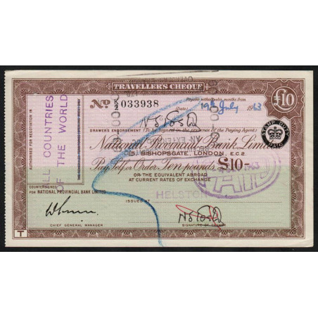 Grande-Bretagne - Chèque Voyage - National Provincial - 10 pounds - 1963 - Etat : TTB