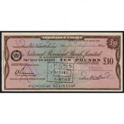 Grande-Bretagne - Chèque Voyage - National Provincial - 10 pounds - 1964 - Etat : SUP