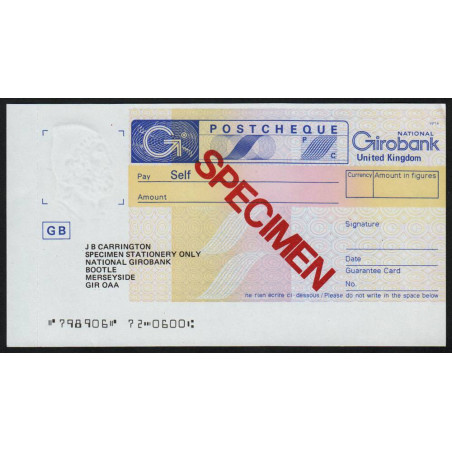 Grande-Bretagne - Postchèque spécimen - 1980 - Etat : pr.NEUF