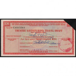Grande-Bretagne - Chèque Voyage - Trustee Savings - 20 pounds - 1972 - Etat : SUP+