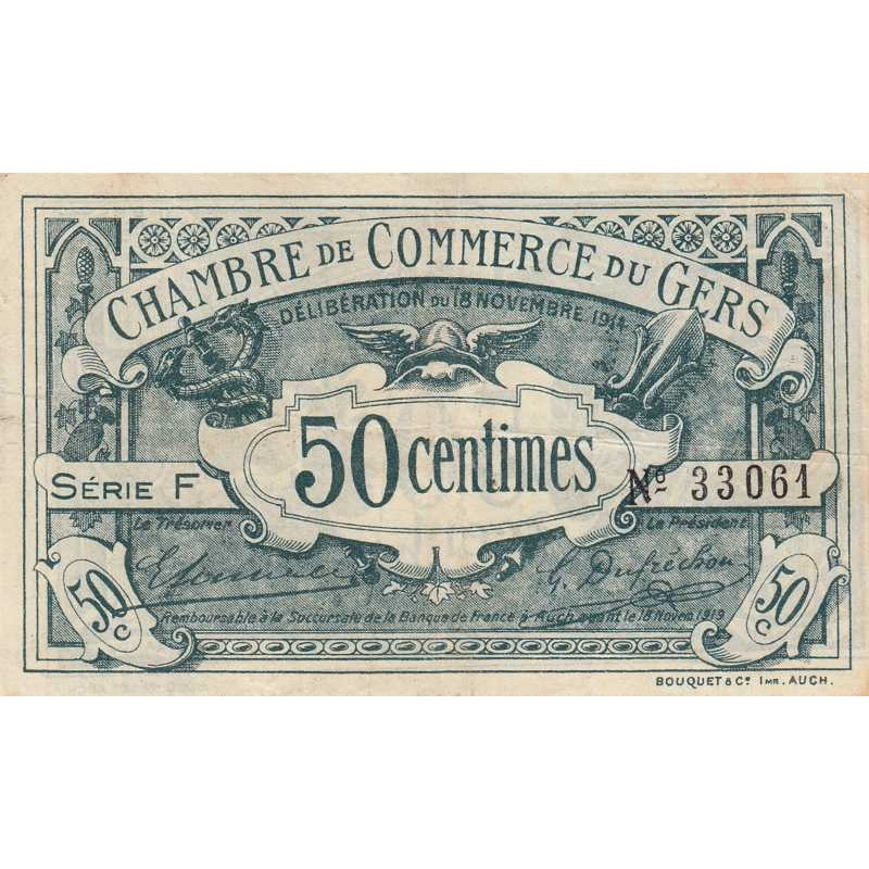 Auch (Gers) - Pirot 15-5 - 50 centimes - Série F - 18/11/1914 - Etat : TTB