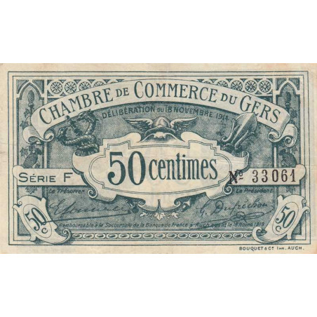 Auch (Gers) - Pirot 15-5 - 50 centimes - Série F - 18/11/1914 - Etat : TTB