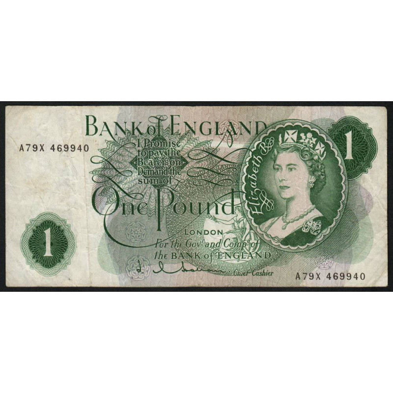 Grande-Bretagne - Pick 374c - 1 pound - 1963 - Etat : TB-