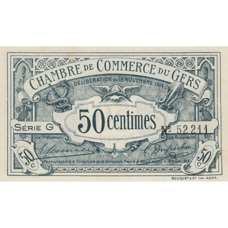 Auch (Gers) - Pirot 15-5 - 50 centimes - Série G - 18/11/1914 - Etat : SPL