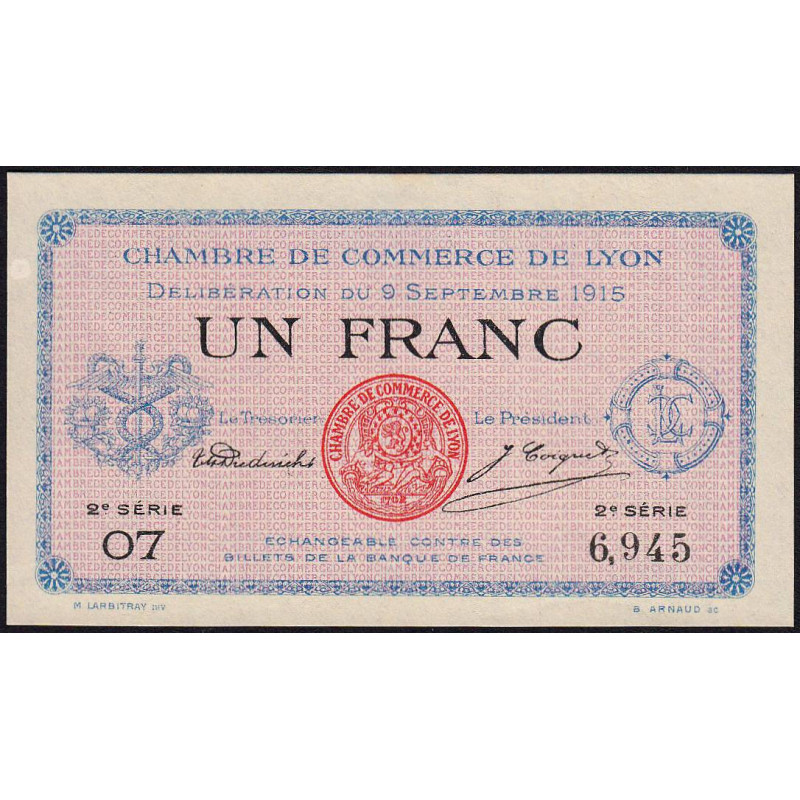Lyon - Pirot 77-6 - 1 franc - 2e série 07 - 09/09/1915 - Etat : NEUF