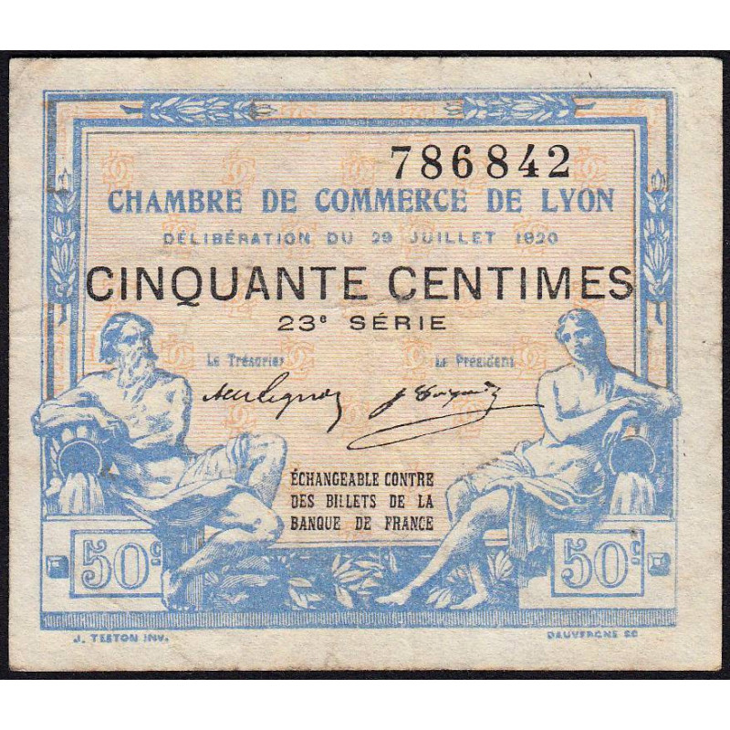 Lyon - Pirot 77-22 - 50 centimes - 23e série - 29/07/1920 - Etat : TB
