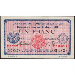 Lyon - Pirot 77-27 - 1 franc - 11e série 3020 - 15/06/1922 - Etat : SUP