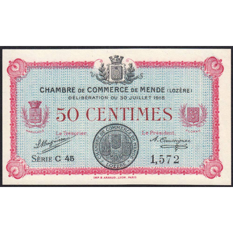 Mende (Lozère) - Pirot 81-5 - 50 centimes - Série C 45 - 30/07/1918 - Etat : pr.NEUF