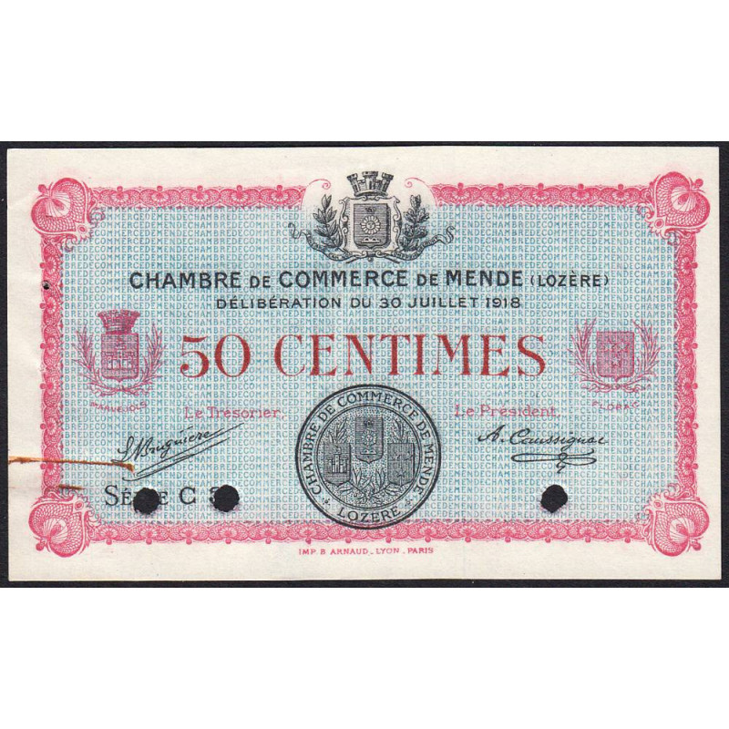 Mende (Lozère) - Pirot 81-6 - 50 centimes - Série C 3... - 30/07/1918 - Annulé - Etat : SUP+