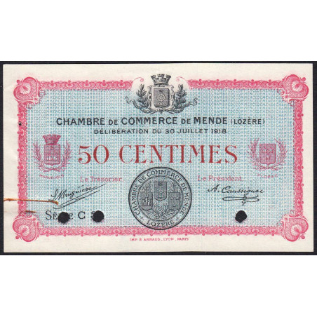 Mende (Lozère) - Pirot 81-6 - 50 centimes - Série C 3... - 30/07/1918 - Annulé - Etat : SUP+