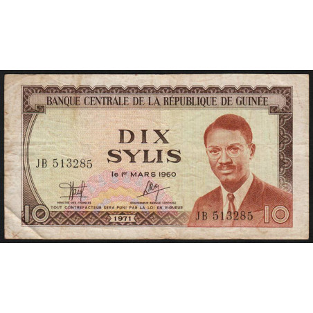 Guinée - Pick 16 - 10 sylis - Série JB - 1971 - Etat : TB-