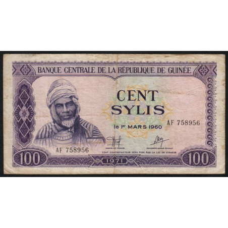 Guinée - Pick 19 - 100 sylis - Série AF - 1971 - Etat : TB-