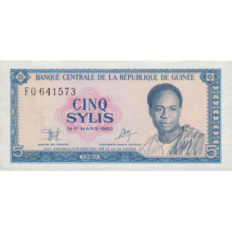 Guinée - Pick 22a - 5 sylis - Série FQ - 1980 - Etat : NEUF