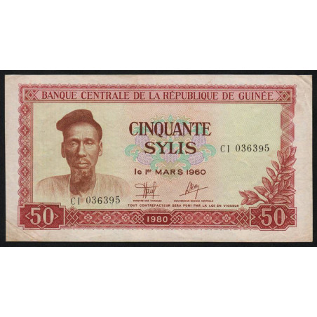 Guinée - Pick 25a - 50 sylis - Série CI - 1980 - Etat : TTB