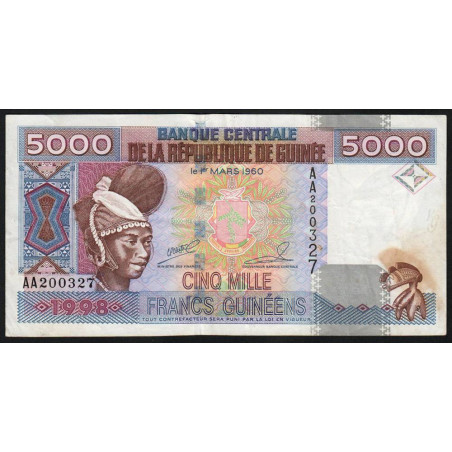 Guinée - Pick 38 - 5'000 francs guinéens - Série AA - 1998 - Etat : TB+