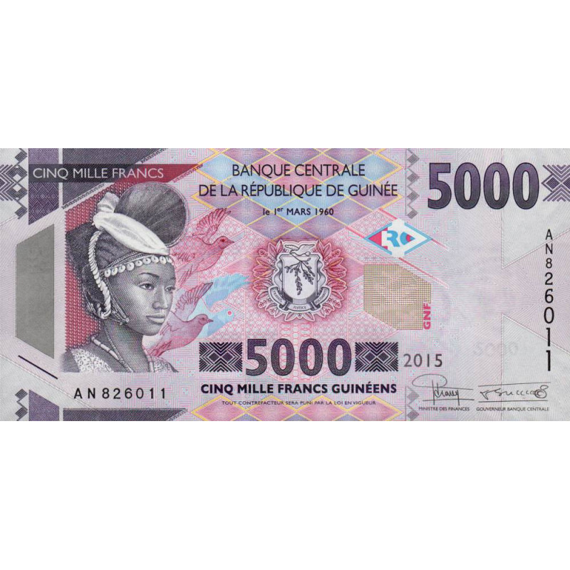 Guinée - Pick 49a - 5'000 francs guinéens - Série AN - 2015 - Etat : NEUF