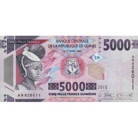 Guinée - Pick 49a - 5'000 francs guinéens - Série AN - 2015 - Etat : NEUF