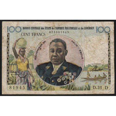 Gabon - Afrique Equatoriale - Pick 1d - 100 francs - Série D.31 - 1961 - Etat : TB-