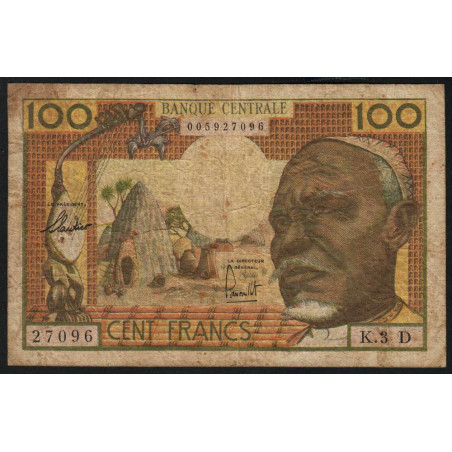 Gabon - Afrique Equatoriale - Pick 3d - 100 francs - Série K.3 - 1963 - Etat : B+